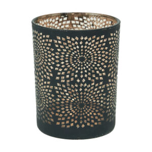 Black And Copper Openwork Glass Tea Light